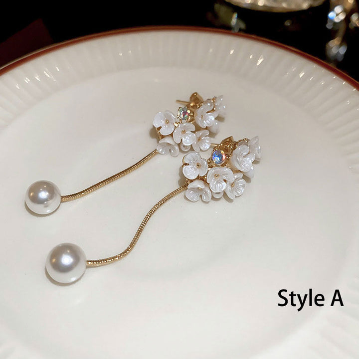 Shell Flower Ball Hoop Crystal Pearls Dangle Drop Earrings
