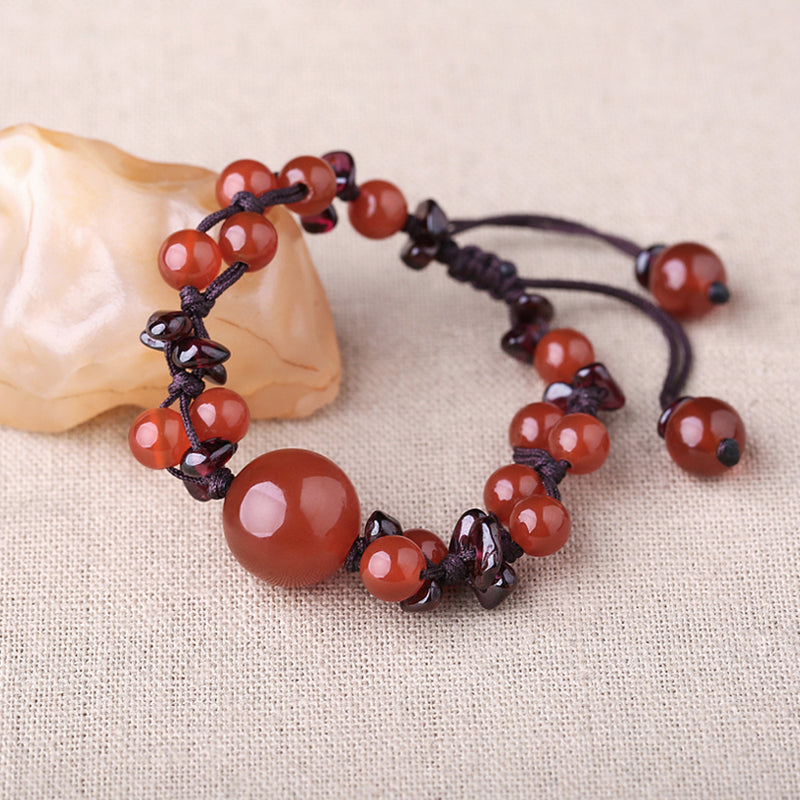 Handmade Red Agate Garnet Beads Knot Bracelets