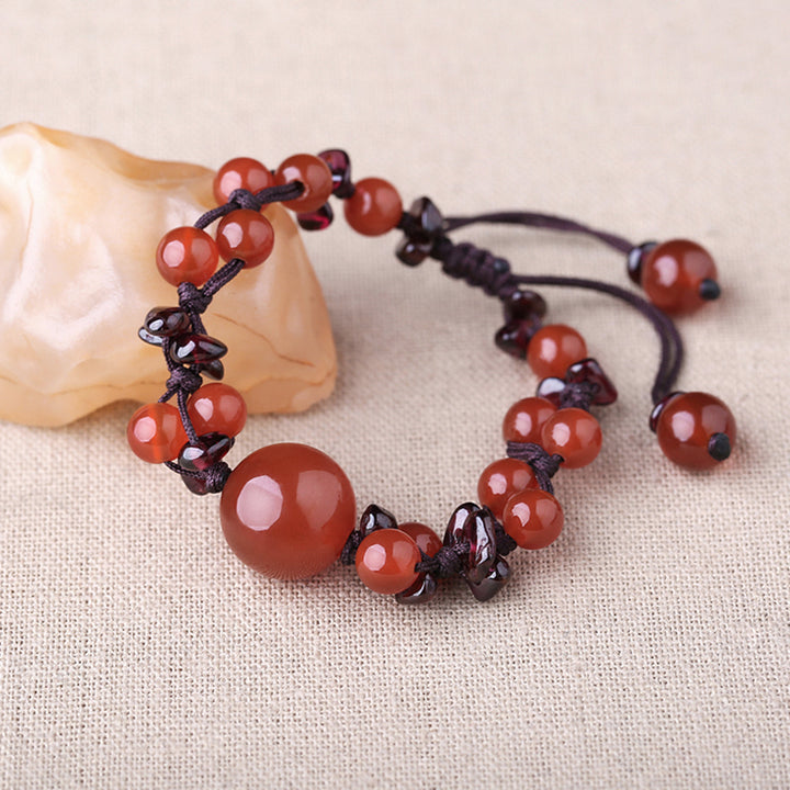 Handmade Red Agate Garnet Beads Knot Bracelets