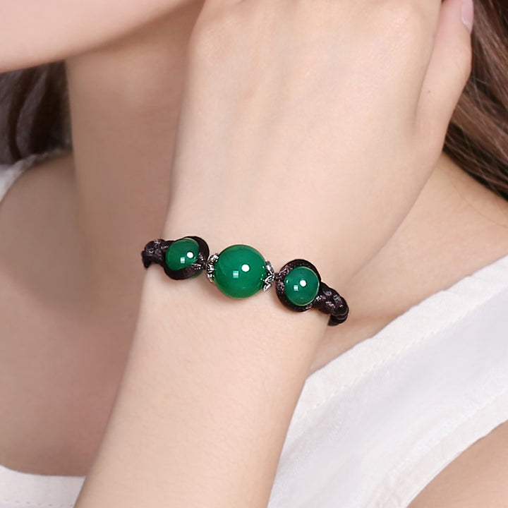 Handmade Green Agate Beads Knot Bracelets