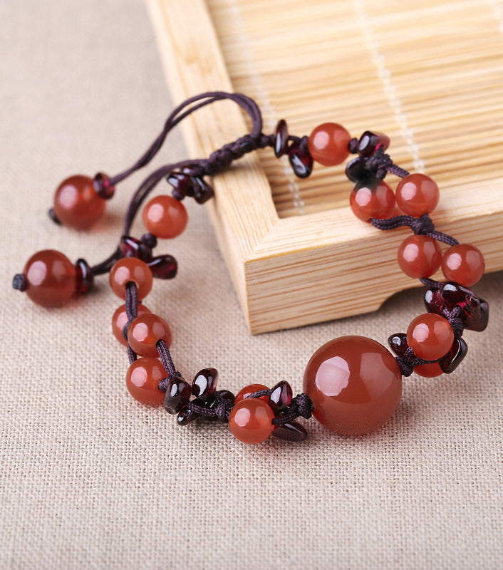 Handmade Red Agate Garnet Beads Knot Bracelets