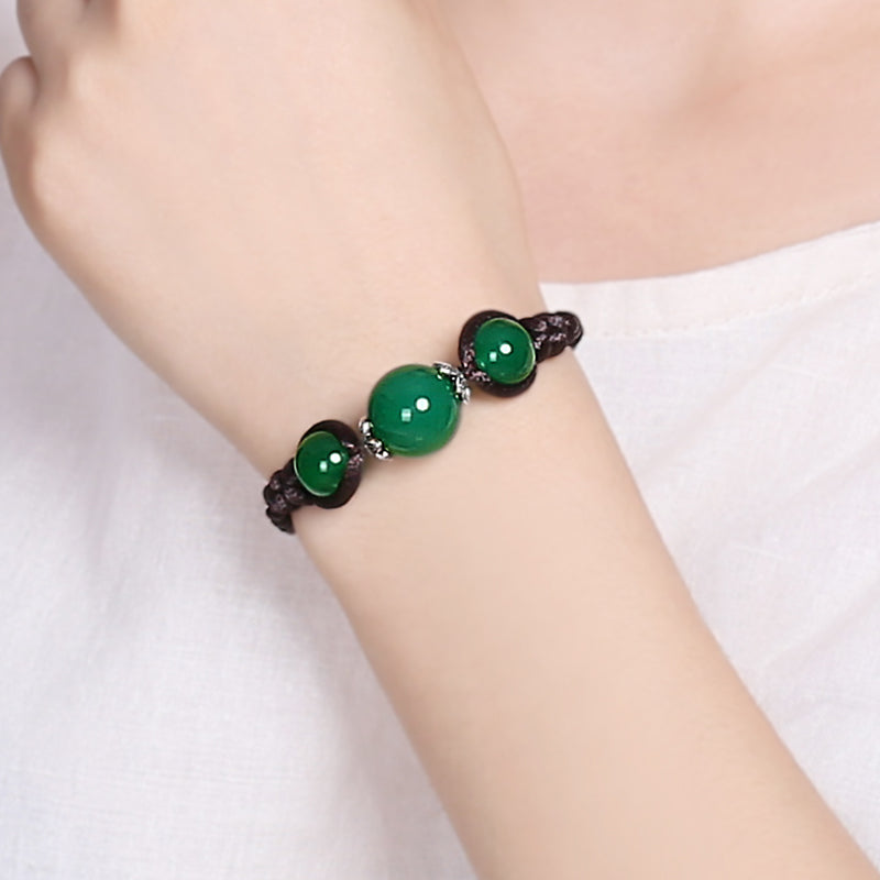 Handmade Green Agate Beads Knot Bracelets