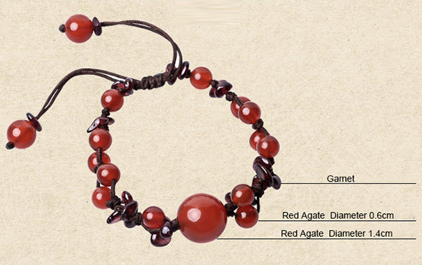 Handmade Red Agate Garnet Beads Knot Bracelets
