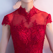 Red Floor Length Tulle Wedding Qipao Cheongsam Dress