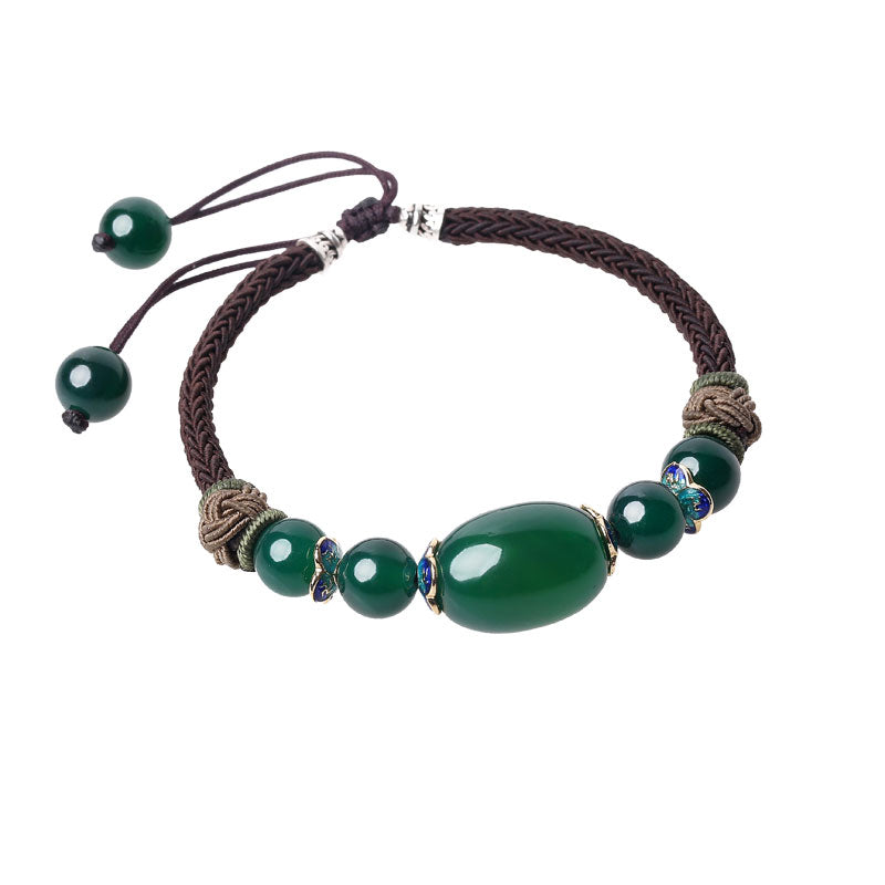 Handmade Green Agate Beads String Knot Bracelets