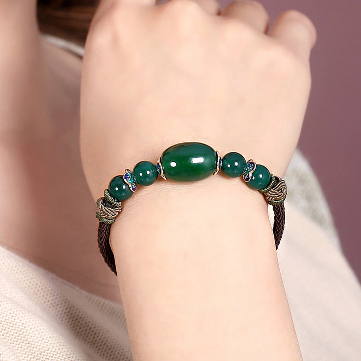 Handmade Green Agate Beads String Knot Bracelets