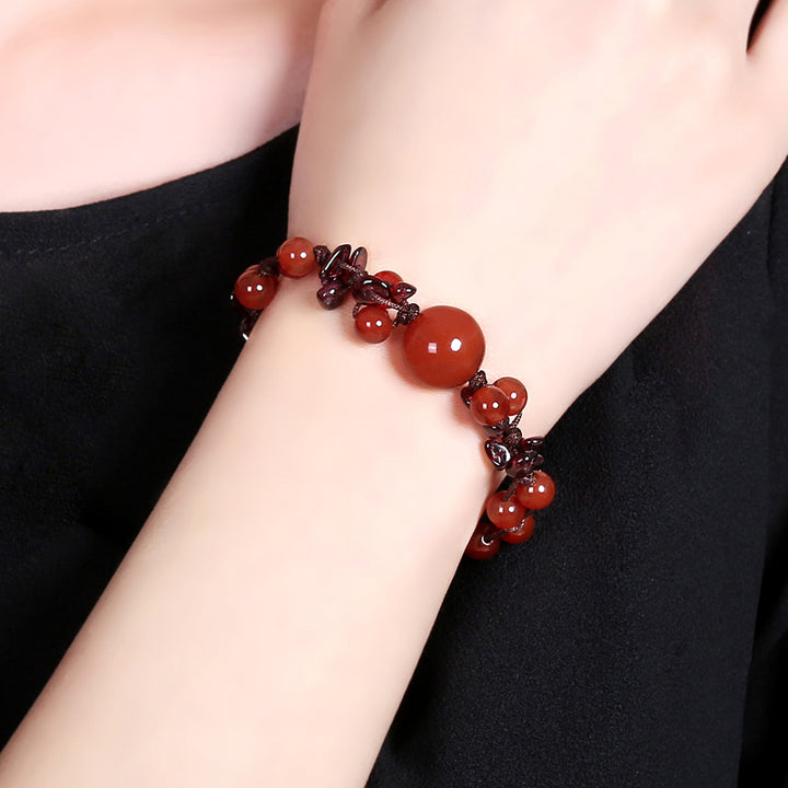 Handmade Red Agate Garnet Beads Knot Bracelets