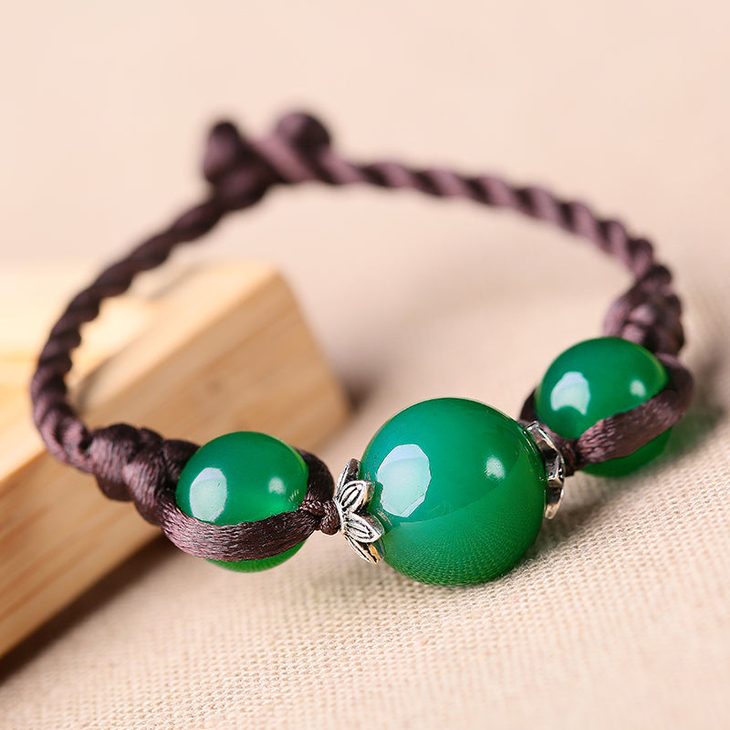 Handmade Green Agate Beads Knot Bracelets