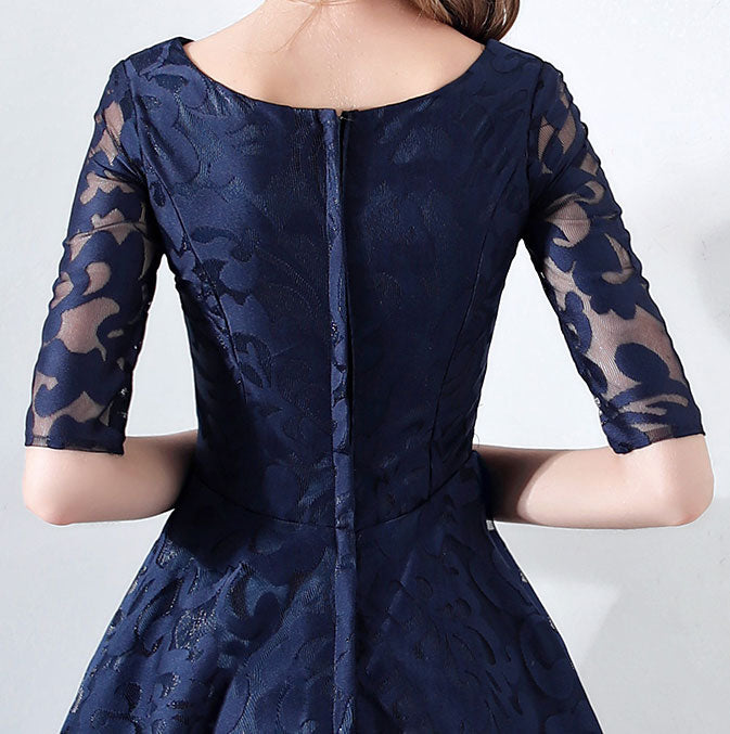 Jacquard Floral Blue A-Line Party Dress
