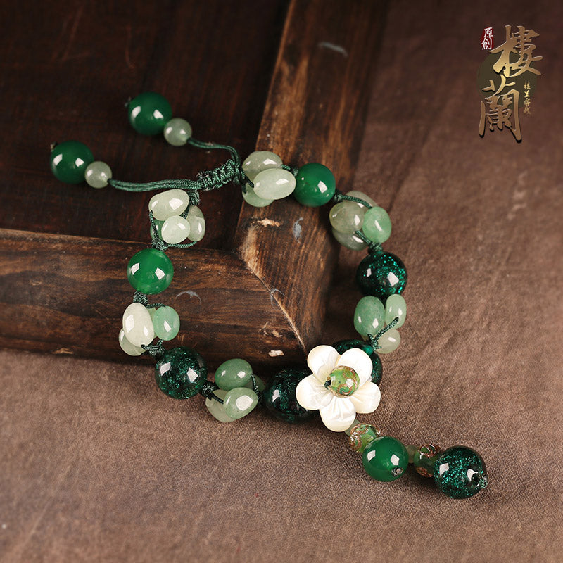 Handmade Green Azure Stone Jade String Bracelets