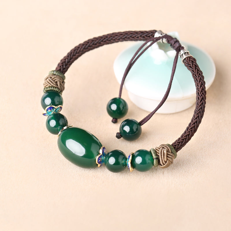 Handmade Green Agate Beads String Knot Bracelets