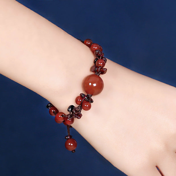 Handmade Red Agate Garnet Beads Knot Bracelets