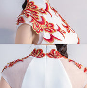 White Appliques Fishtail Qipao Cheongsam Dress
