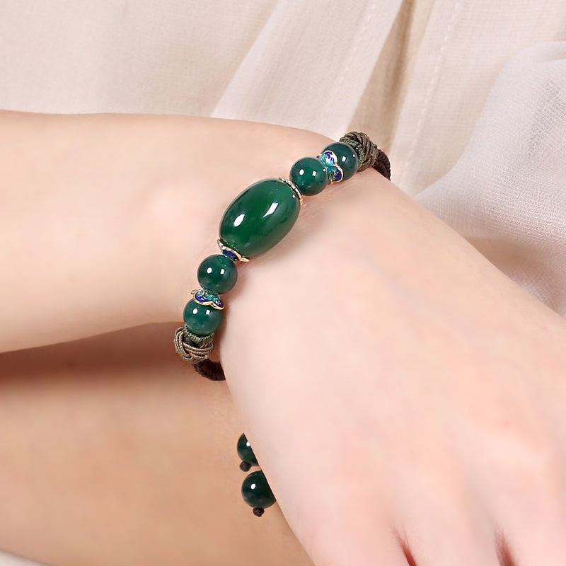 Handmade Green Agate Beads String Knot Bracelets