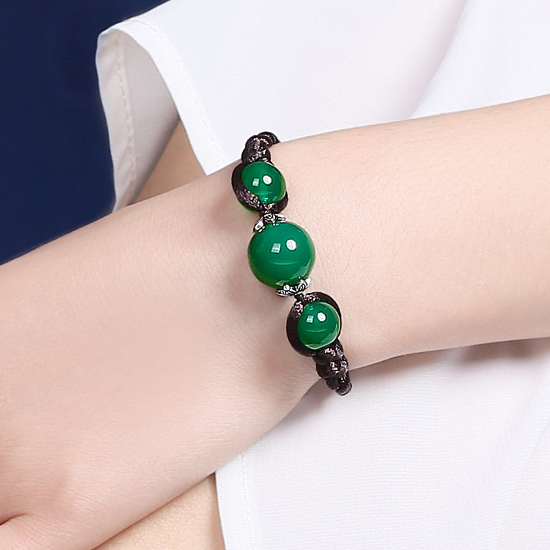 Handmade Green Agate Beads Knot Bracelets