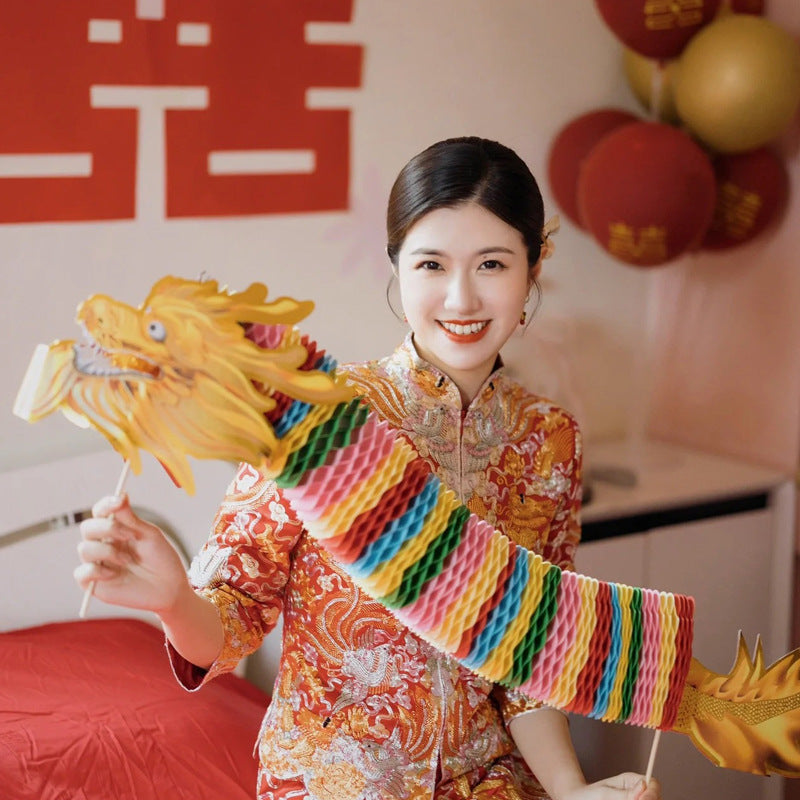 Wedding Bridal Handheld Paper Dragon Decoration Photo Prop