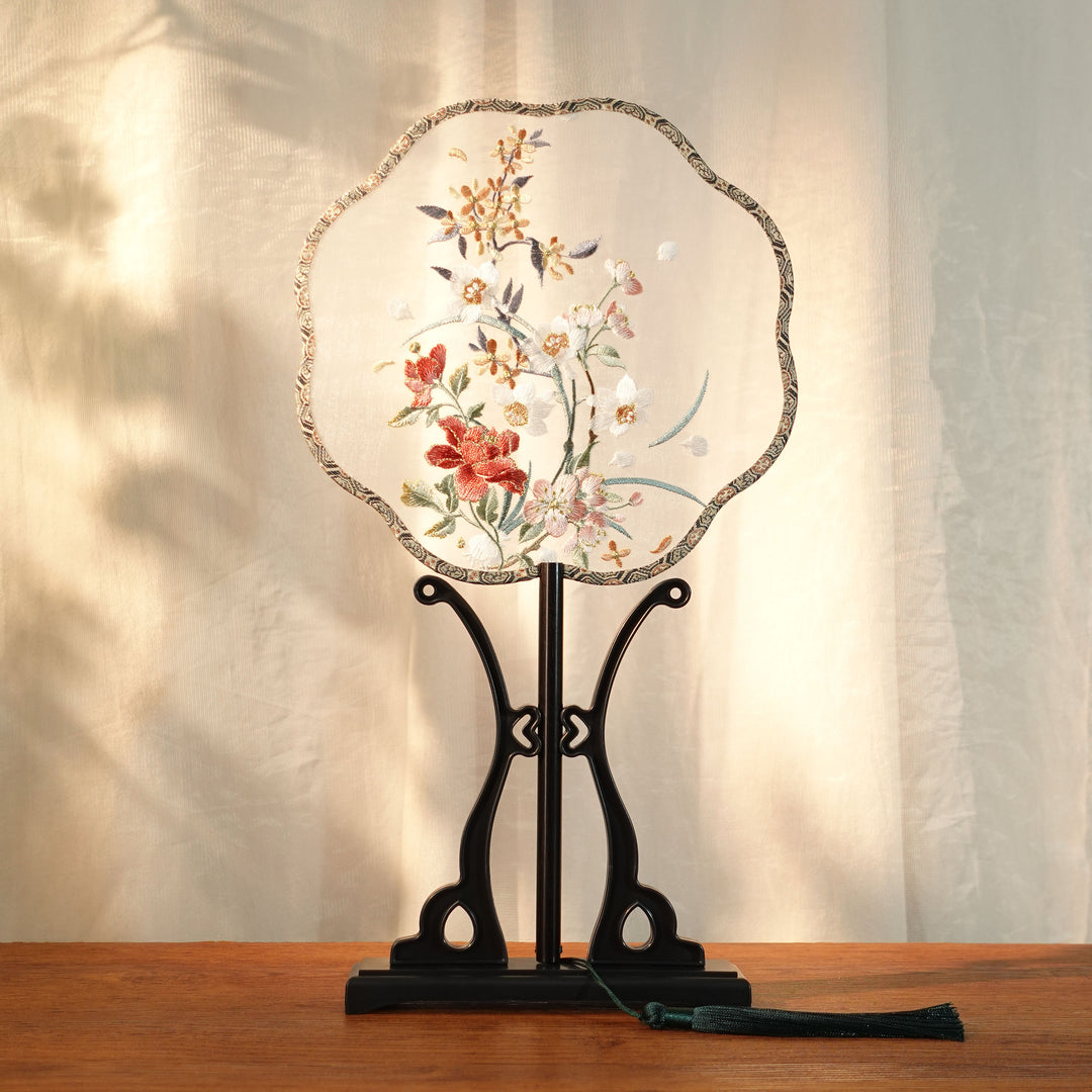 Chinese Embroidered Flower Farbic Handheld Fan Wedding Gifts