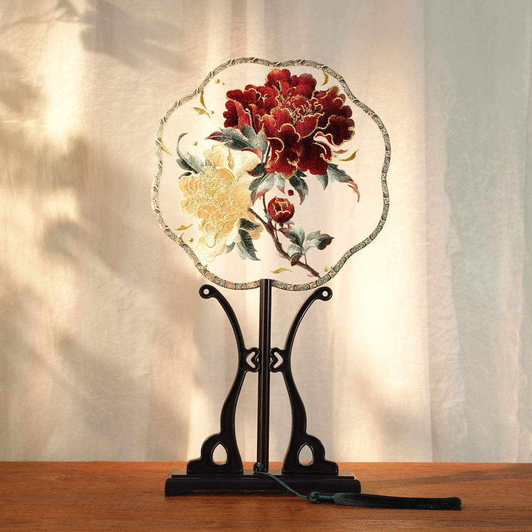 Chinese Embroidered Flower Farbic Handheld Fan Wedding Gifts