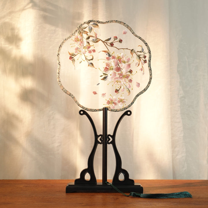 Chinese Embroidered Flower Farbic Handheld Fan Wedding Gifts