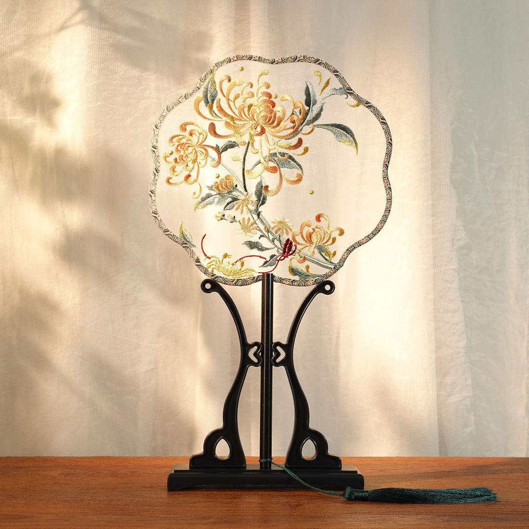 Chinese Embroidered Flower Farbic Handheld Fan Wedding Gifts