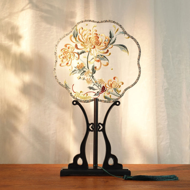 Chinese Embroidered Flower Farbic Handheld Fan Wedding Gifts