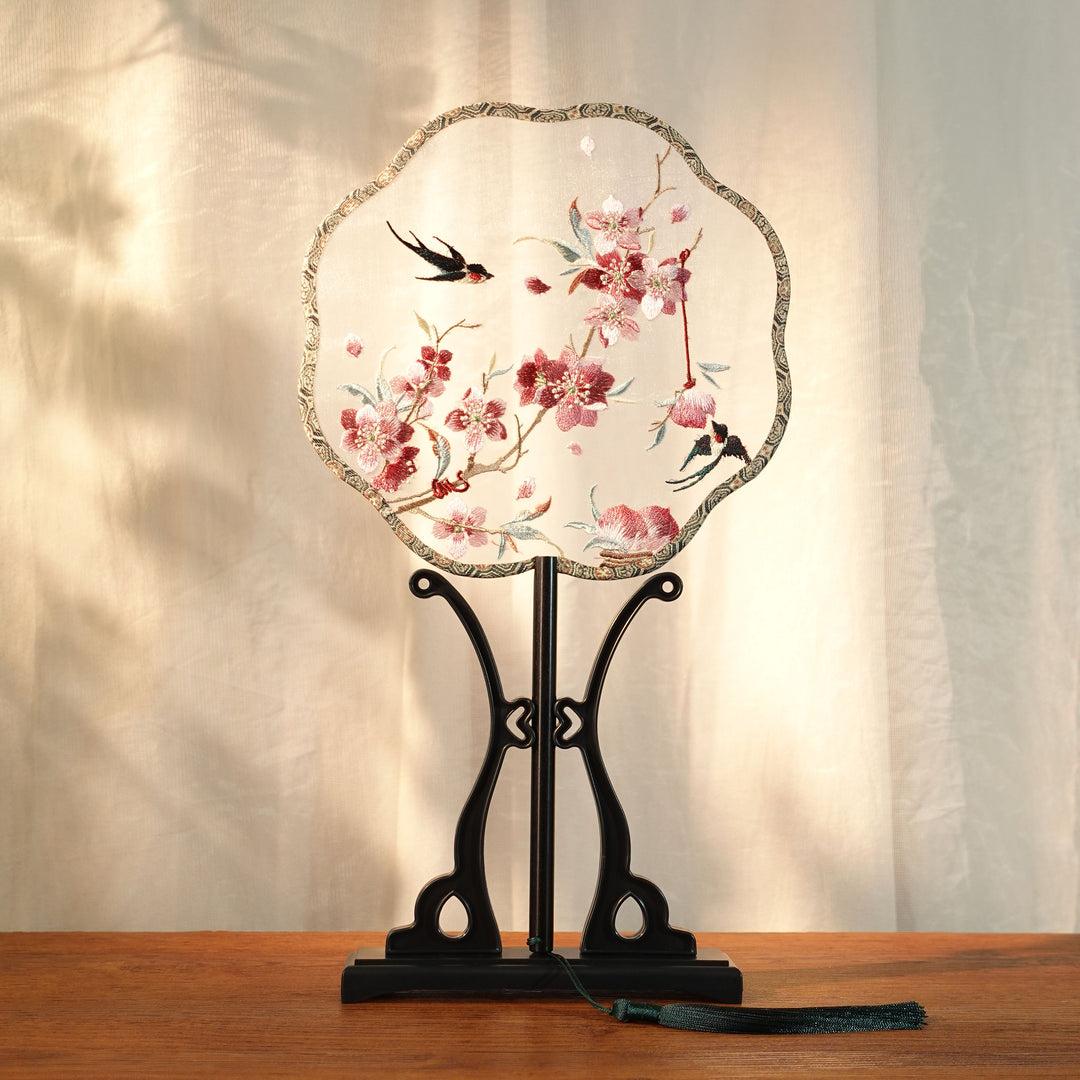 Chinese Embroidered Flower Farbic Handheld Fan Wedding Gifts