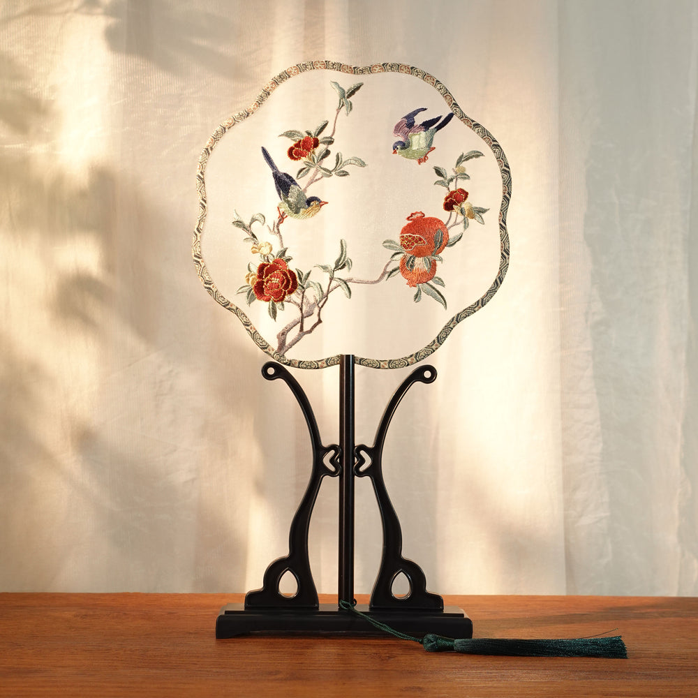 Chinese Embroidered Flower Farbic Handheld Fan Wedding Gifts