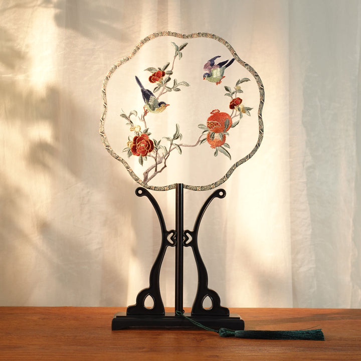 Chinese Embroidered Flower Farbic Handheld Fan Wedding Gifts