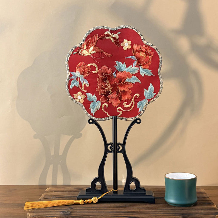 Chinese Embroidered Flower Farbic Handheld Fan Wedding Gifts