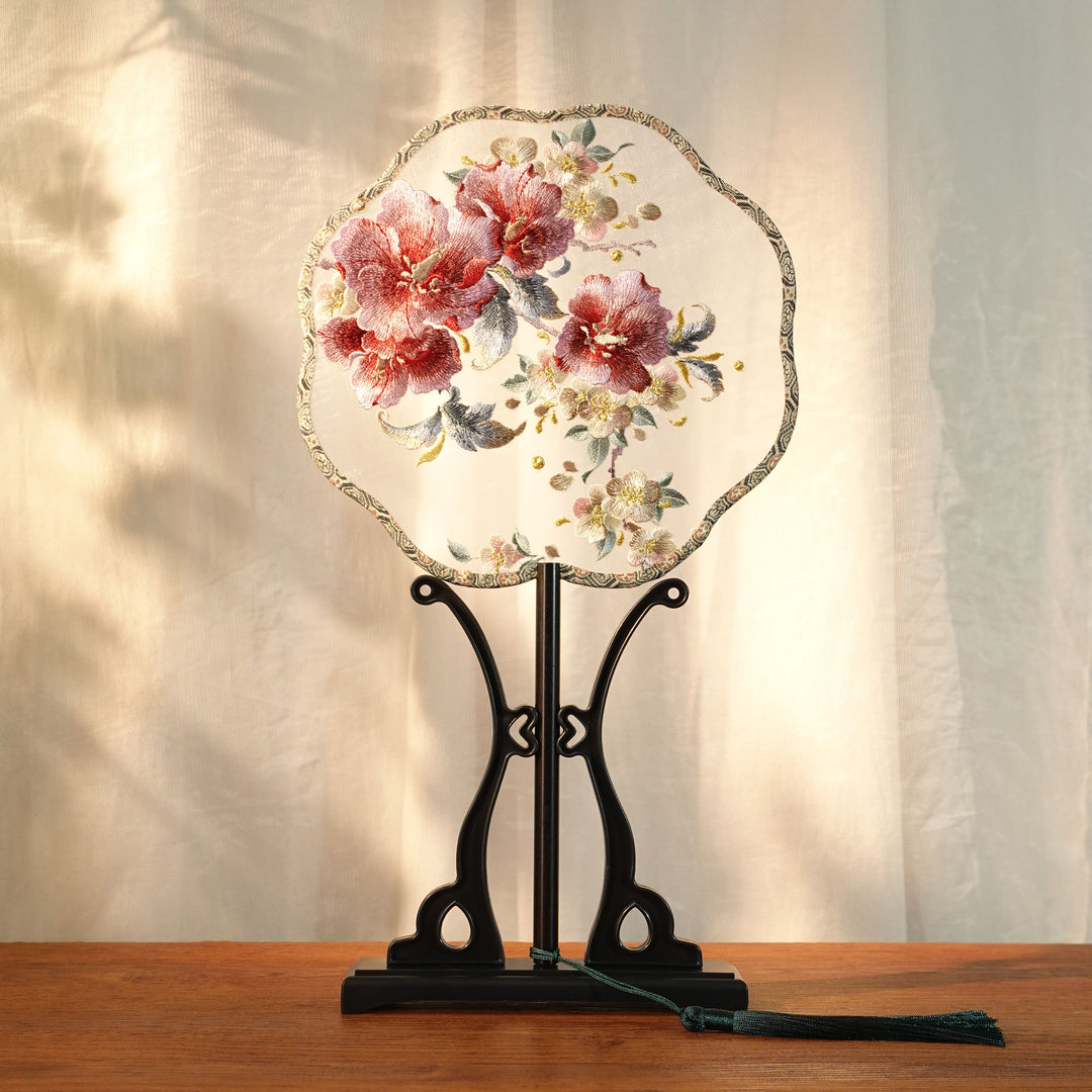 Chinese Embroidered Flower Farbic Handheld Fan Wedding Gifts