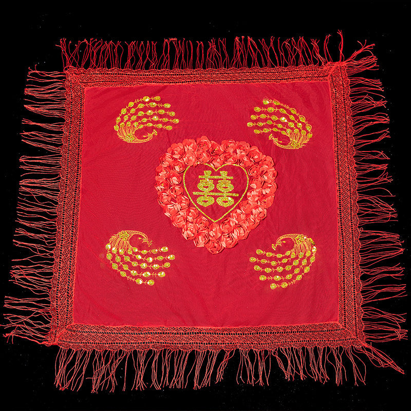Red Mandarin Duck Chinese Wedding Bridal Mesh Veil