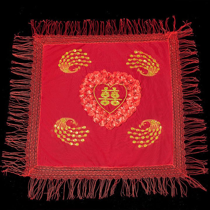Red Mandarin Duck Chinese Wedding Bridal Mesh Veil