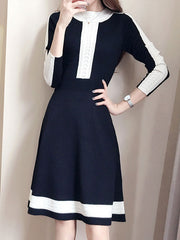 Black Color Block Knit Sweater A-line Dress