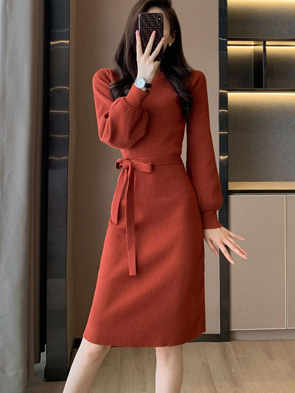 Orange Black Winter Knit Sweater Dress