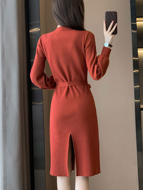 Orange Black Winter Knit Sweater Dress