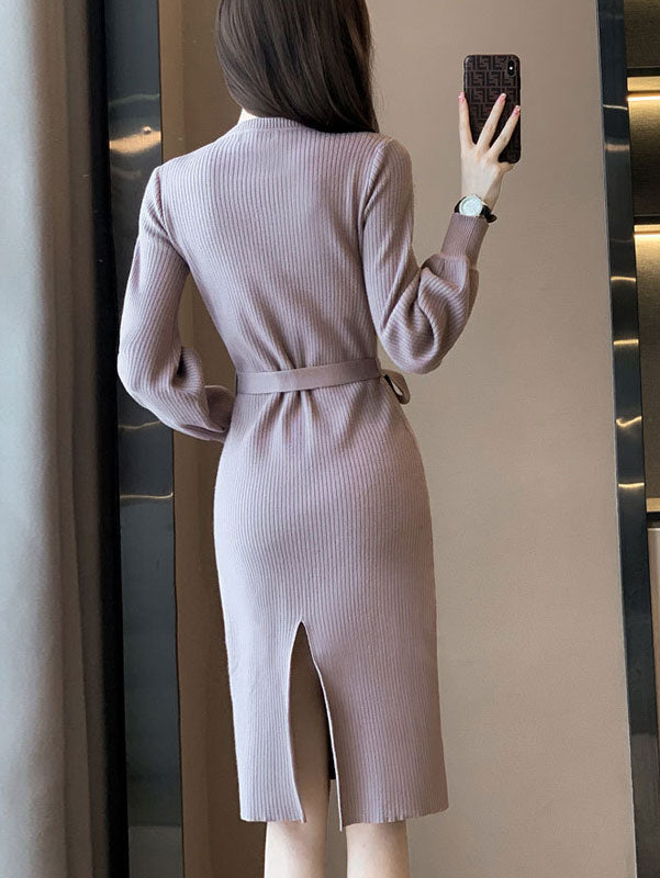 Orange Black Winter Knit Sweater Dress