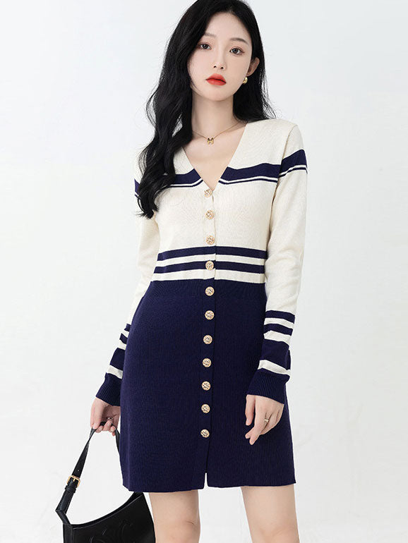 Color Block Winter Knit Sweater Mini Dress