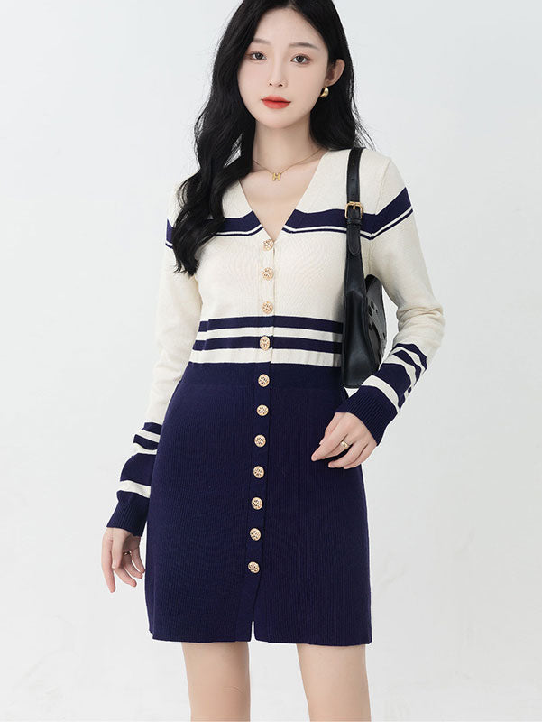Color Block Winter Knit Sweater Mini Dress