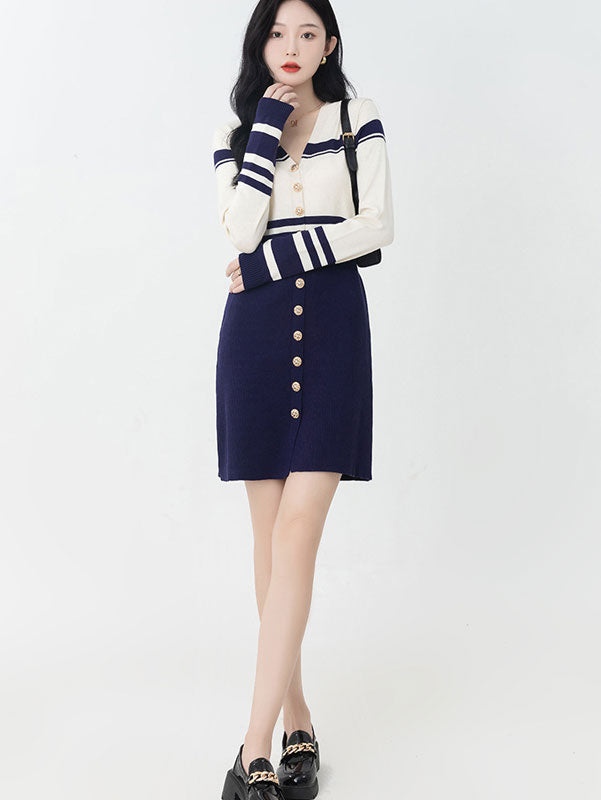 Color Block Winter Knit Sweater Mini Dress