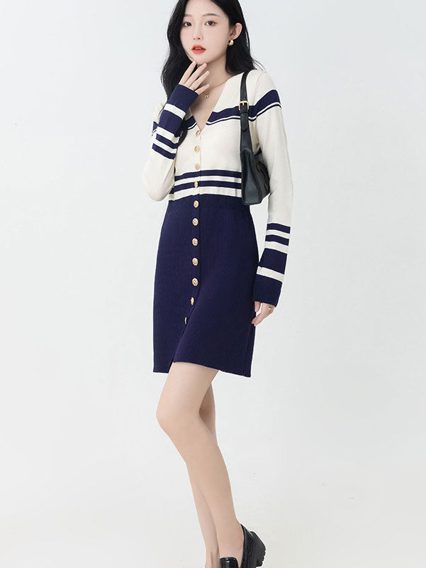 Color Block Winter Knit Sweater Mini Dress
