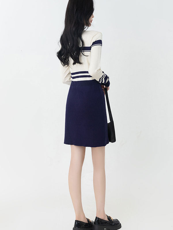 Color Block Winter Knit Sweater Mini Dress