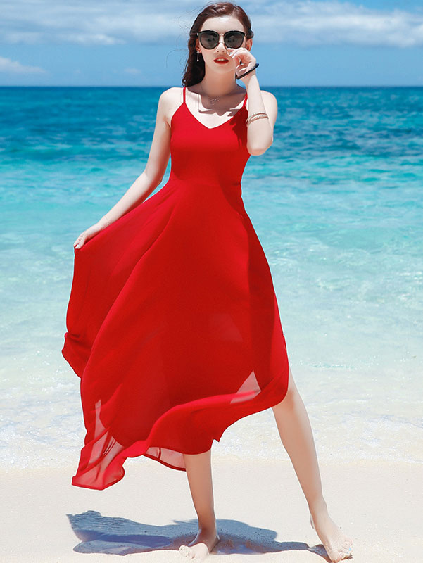 Red Broderie Bandeau Maxi Beach Dress
