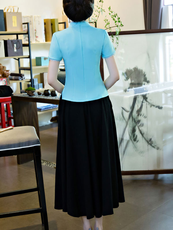 Beige Pink Embroidered Qipao Cheongsam T-shirt