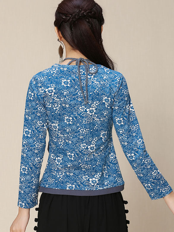Halter Blue White Floral Top Blouse