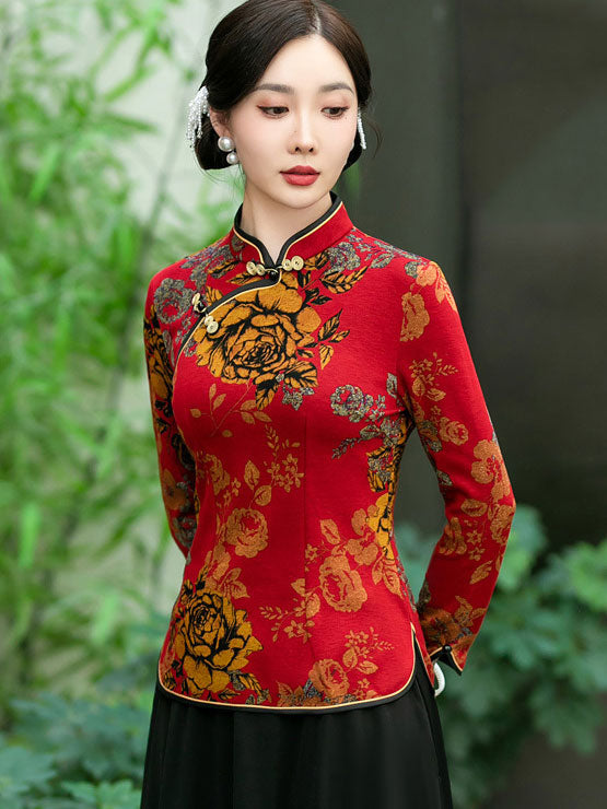 Mothers Floral Winter Cheongsam Blouse Top