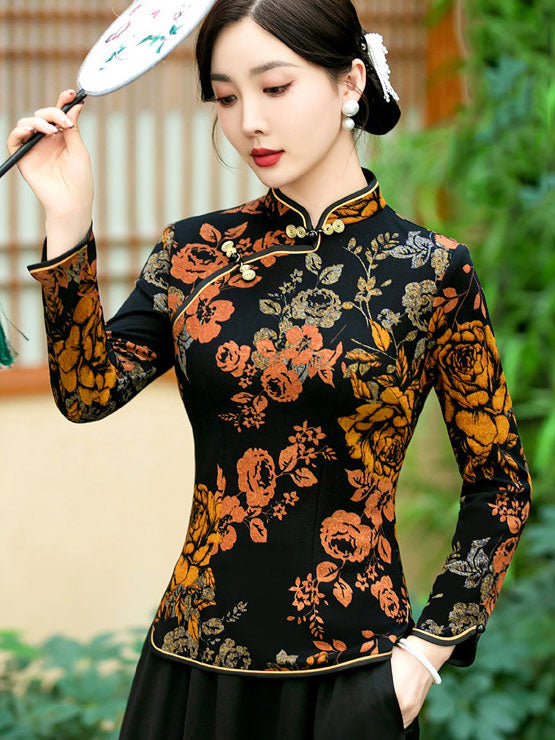 Mothers Floral Winter Cheongsam Blouse Top