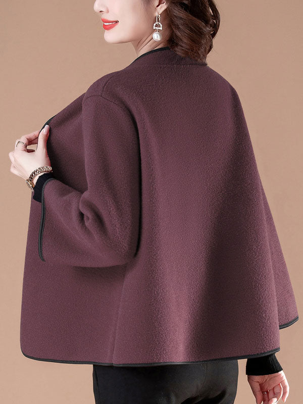 Red Purple Women Wool Blend Open Front Cheongsam Coat
