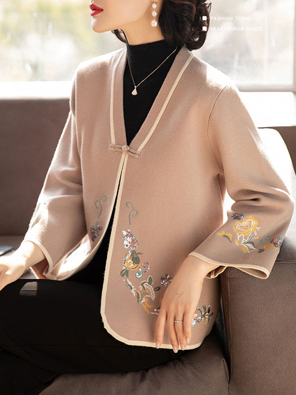 Sequined Embroidered Mothers Women Knit Cardigan Jacket