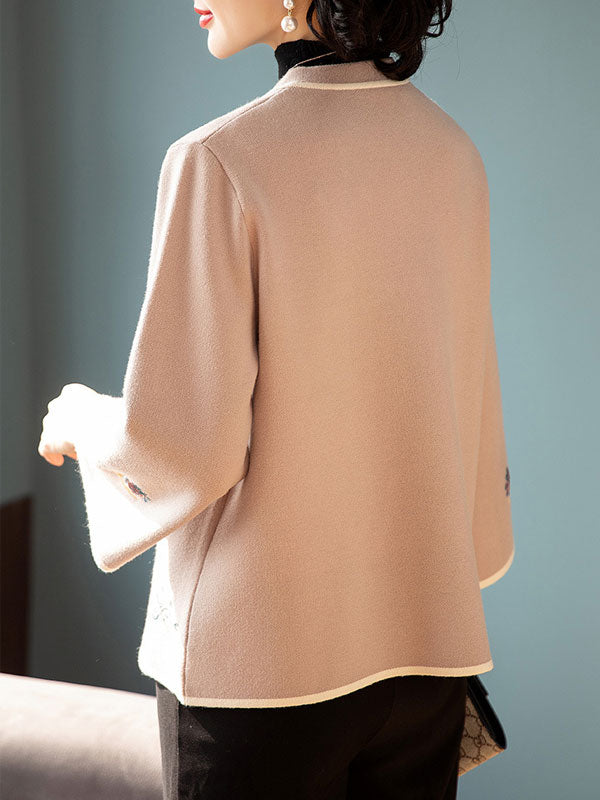 Sequined Embroidered Mothers Women Knit Cardigan Jacket