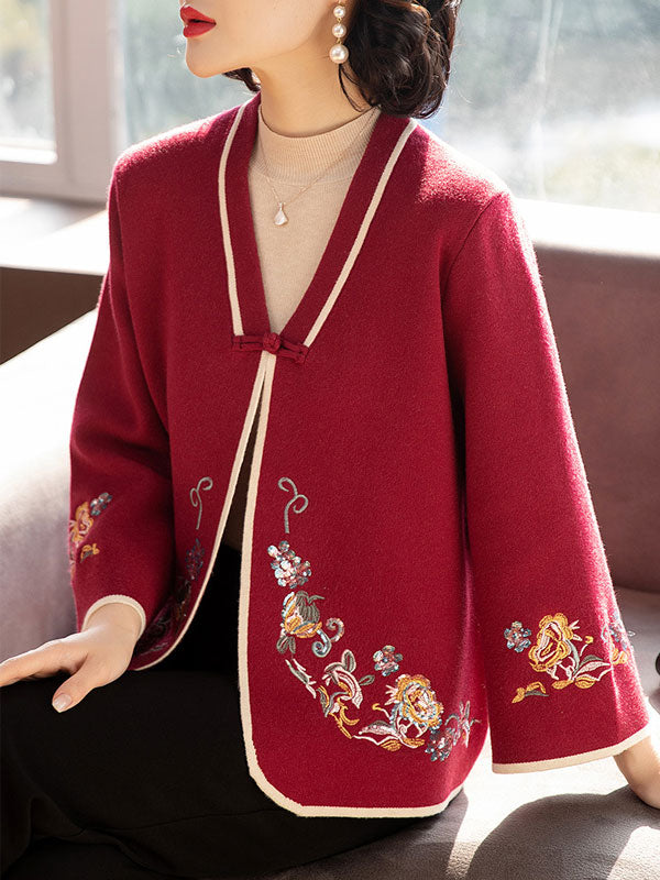 Sequined Embroidered Mothers Women Knit Cardigan Jacket